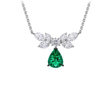 Колье с изумрудом и бриллиантами, белое золото