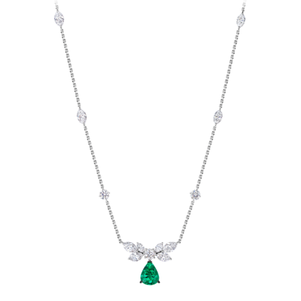 Колье с изумрудом и бриллиантами, белое золото 3
