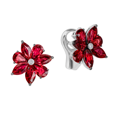 Серьги с рубинами и бриллиантами, белое золото