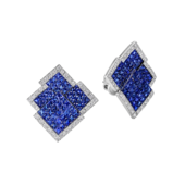 Пусеты с сапфирами и бриллиантами, белое золото