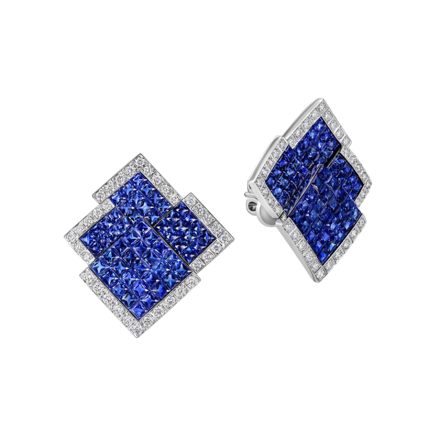 Пусеты с сапфирами и бриллиантами, белое золото