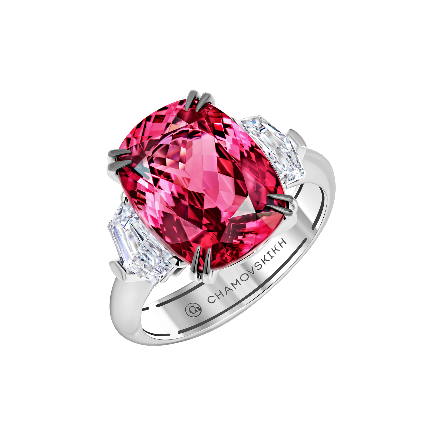 Кольцо со шпинелью и бриллиантами, белое золото