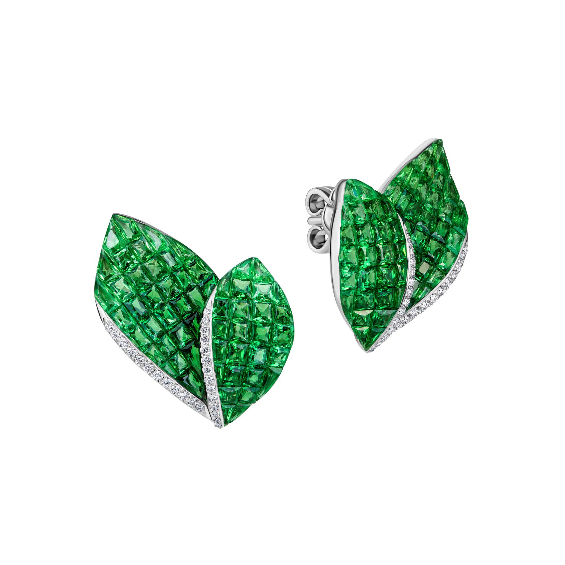 Серьги с тсаворитами и бриллиантами, белое золото