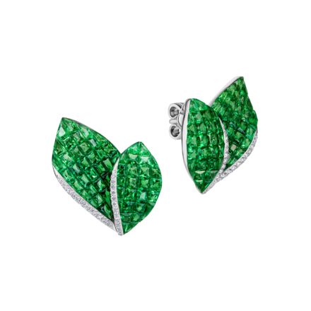 Серьги с тсаворитами и бриллиантами, белое золото