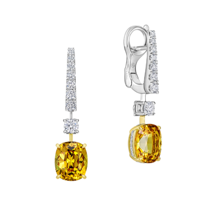 Серьги с желтыми сапфирами и бриллиантами, белое золото