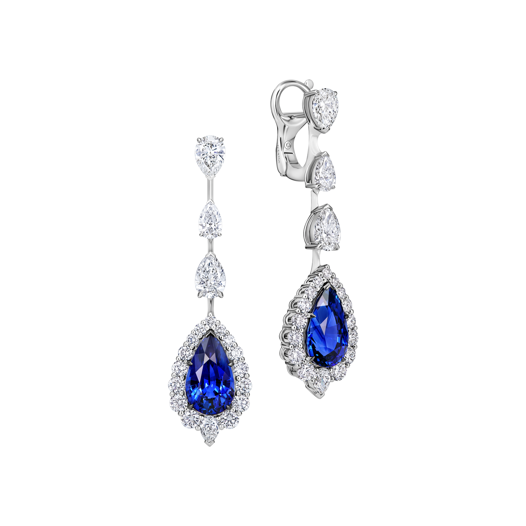 Серьги с сапфирами и бриллиантами, белое золото