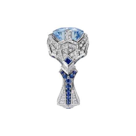 Кольцо с аквамарином, сапфирами, бриллиантами и жемчугом, белое золото 5