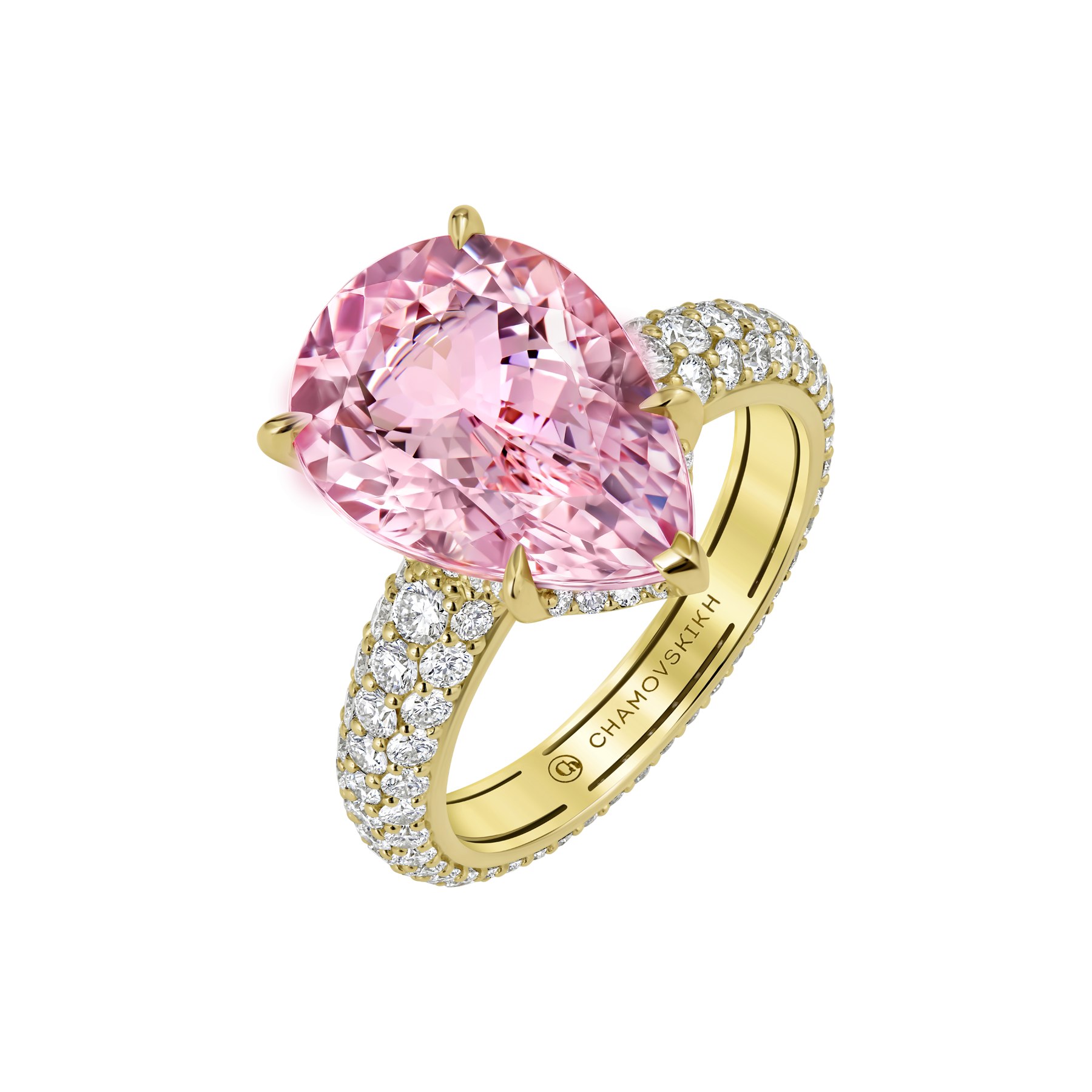 Кольцо с морганитом и бриллиантами, жёлтое золото