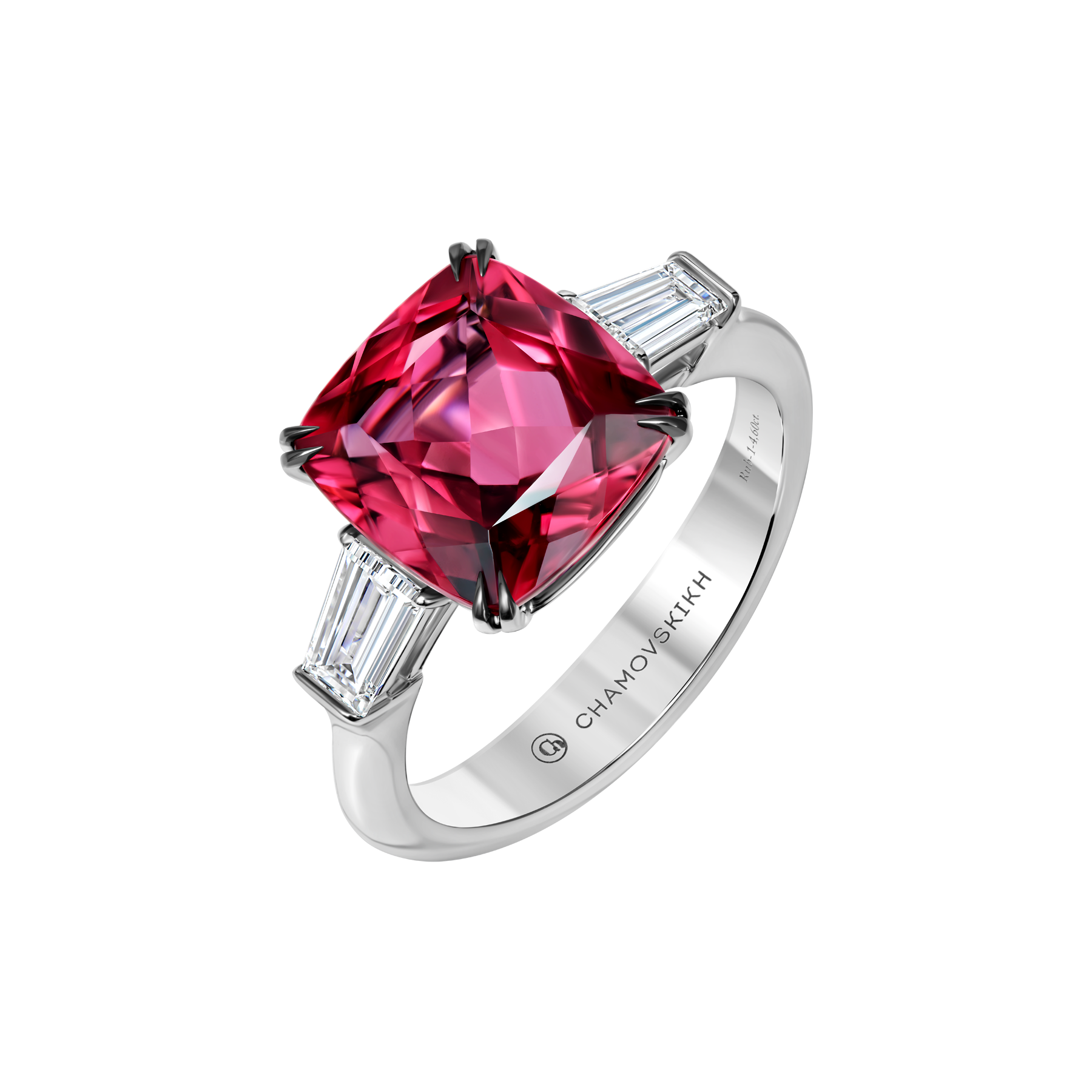 Кольцо с турмалином рубеллитом и бриллиантами, белое золото
