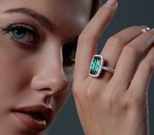 Кольцо с турмалином индиголитом и бриллиантами, белое золото