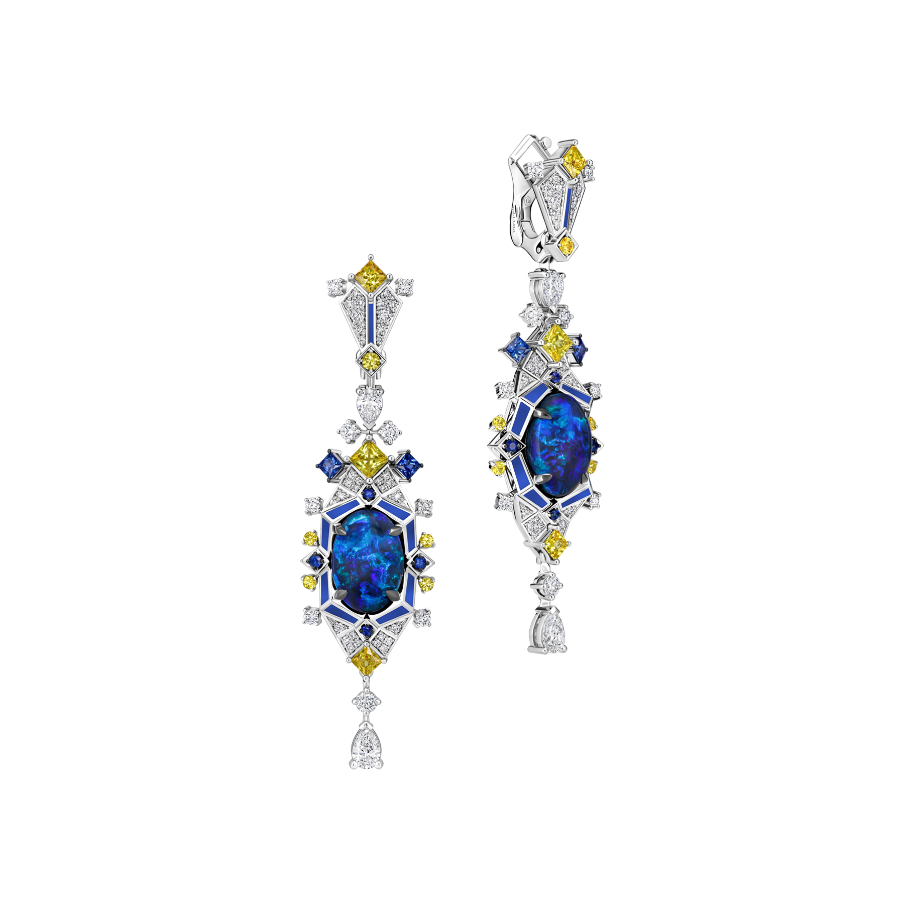 Серьги с опалами, сапфирами и бриллиантами, белое золото