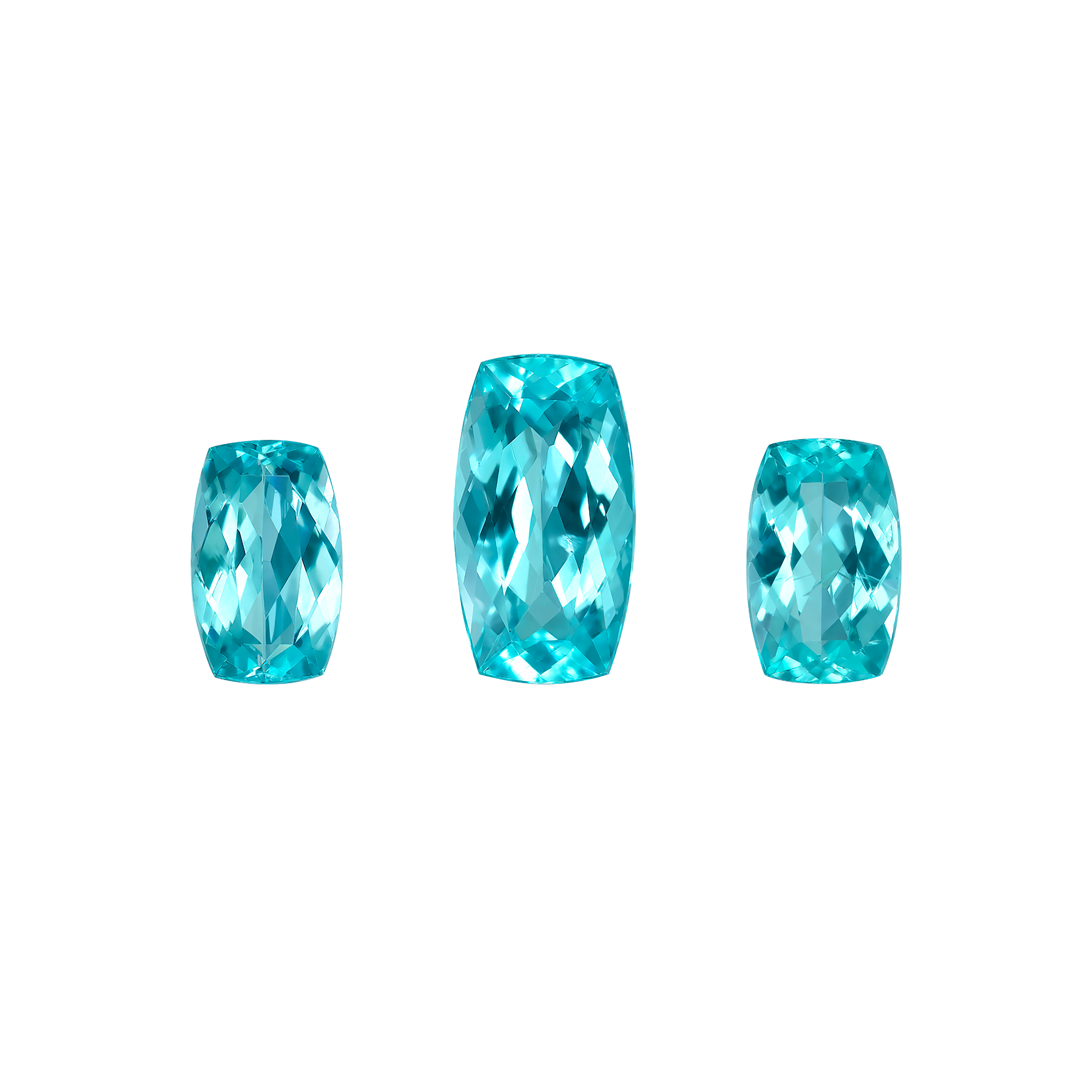 Сет из 3-х Турмалинов Параиба, Кушон, 1,51 ct, 1,44 ct и 2,78ct