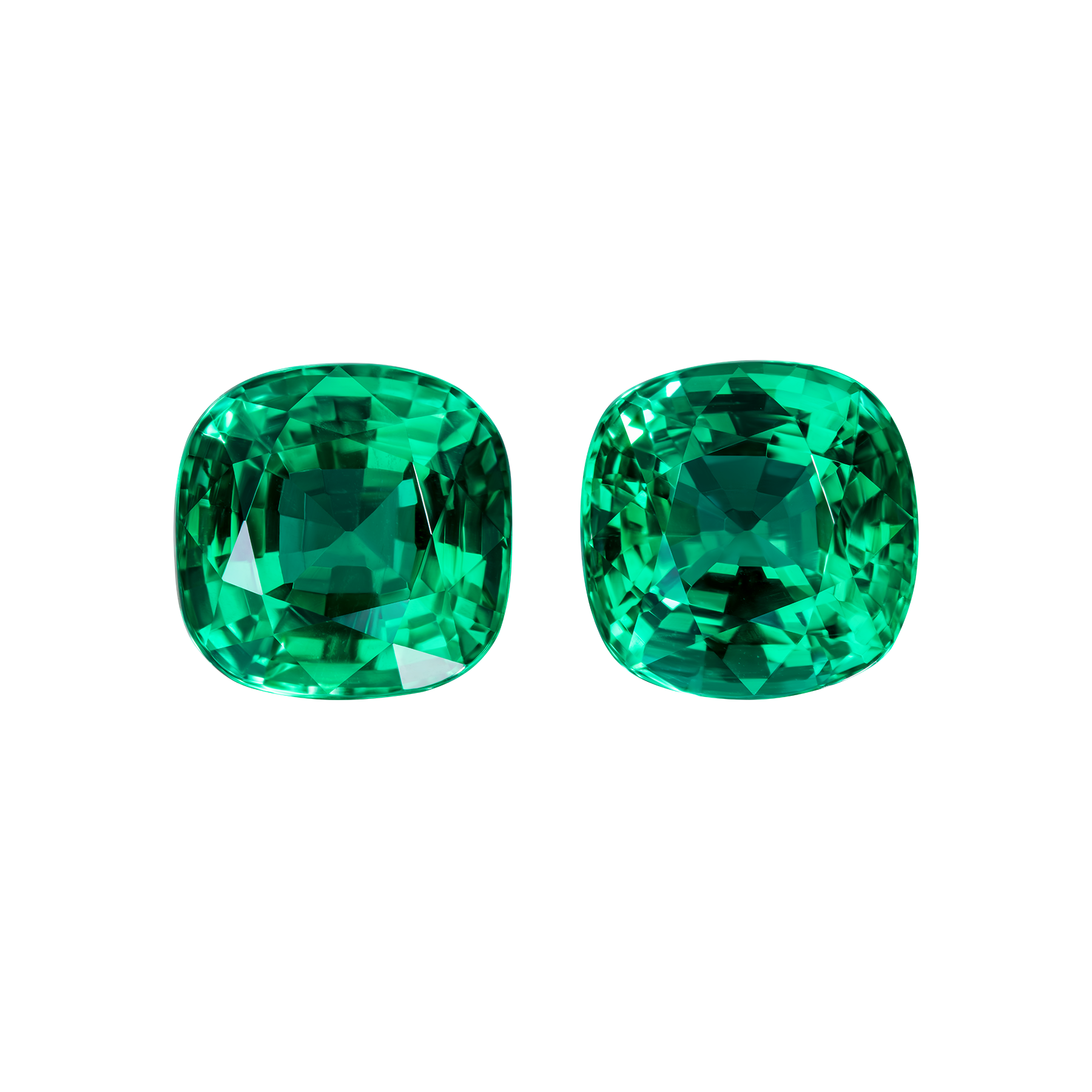Сет из двух изумрудов, Кушон, 4,24ct/ 4,41ct