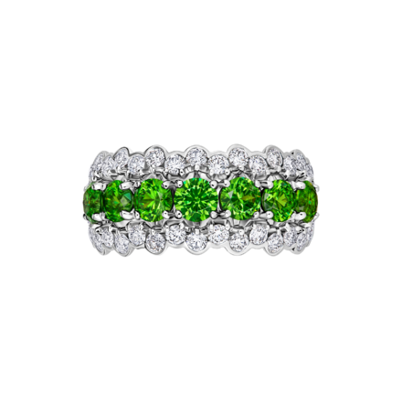 Кольцо с демантоидами и бриллиантами, белое золото 2