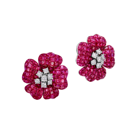 Серьги с рубинами и бриллиантами, белое золото