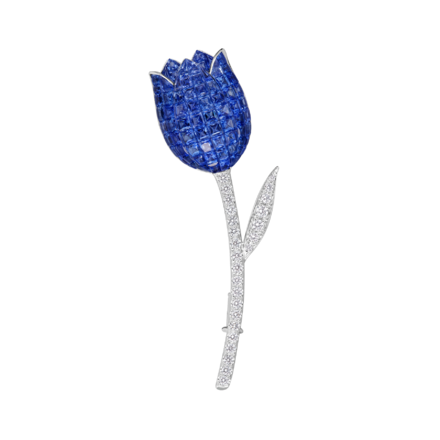 Брошь с сапфирами и бриллиантами, белое золото