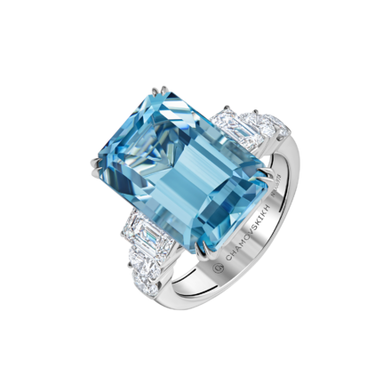 Кольцо с аквамарином и бриллиантами, белое золото