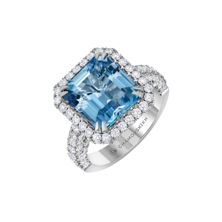 Кольцо с аквамарином и бриллиантами, белое золото