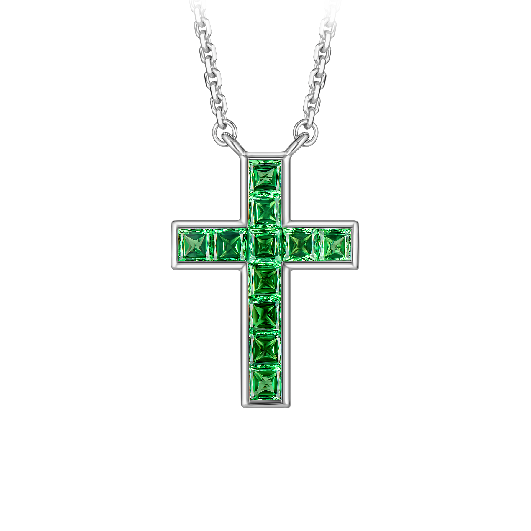 Колье с тсаворитами, белое золото