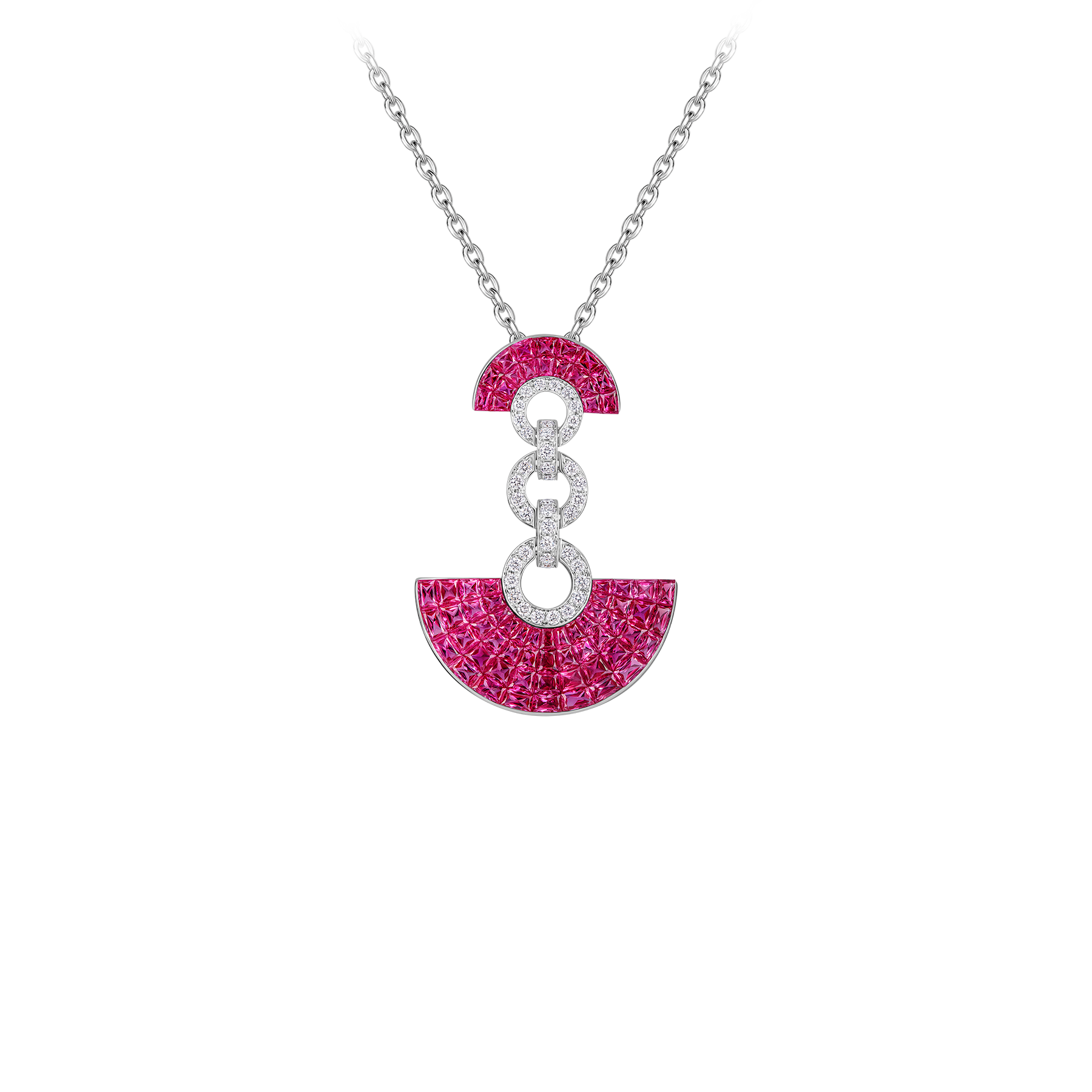 Подвес с рубинами и бриллиантами, белое золото