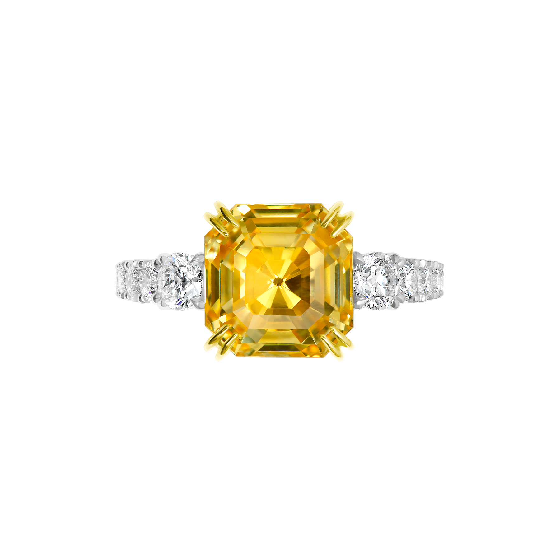 Кольцо с желтым сапфиром и бриллиантами, белое золото