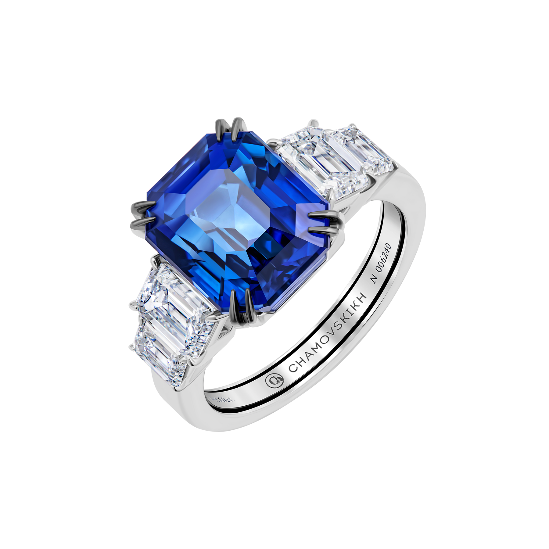 Кольцо с сапфиром и бриллиантами, белое золото