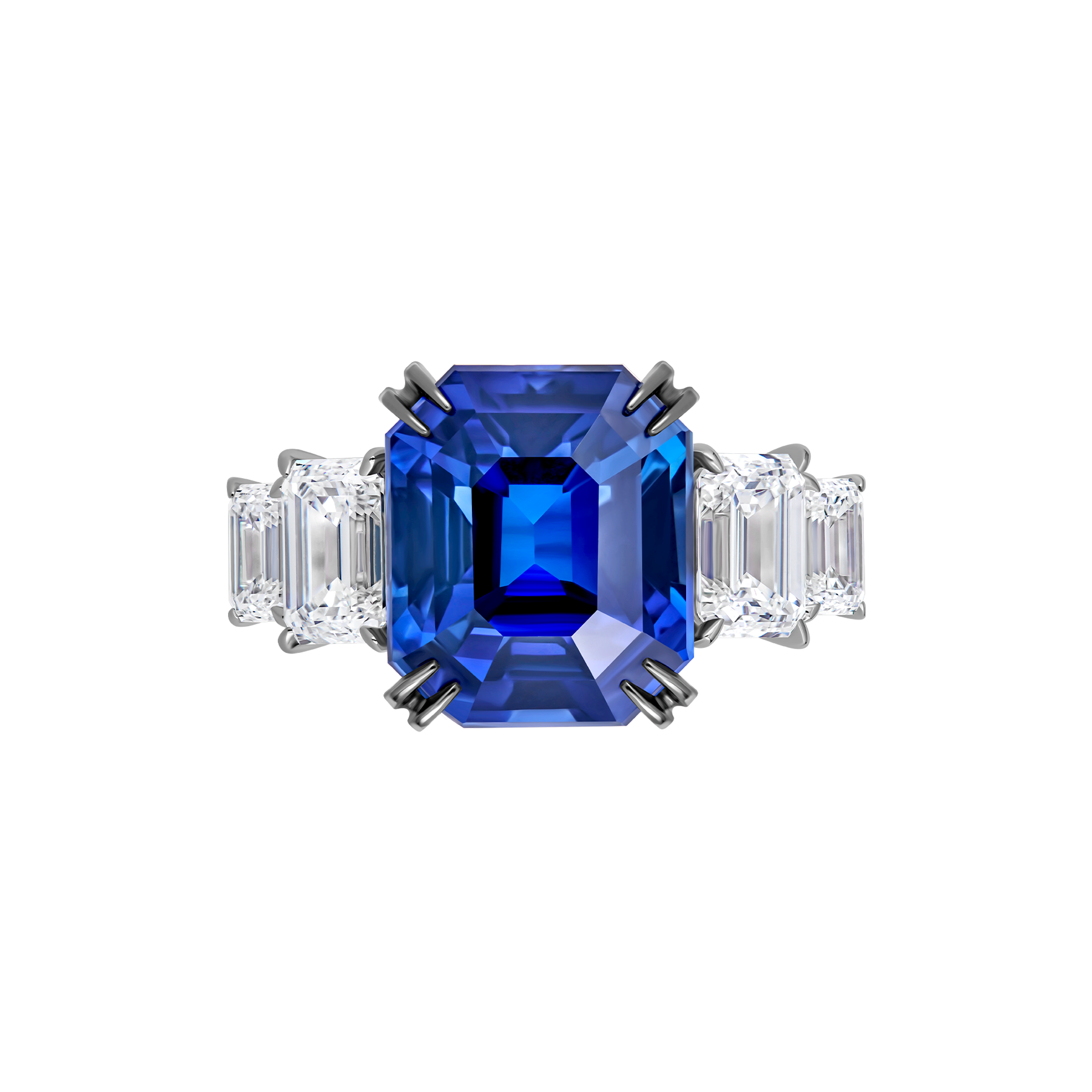 Кольцо с сапфиром и бриллиантами, белое золото