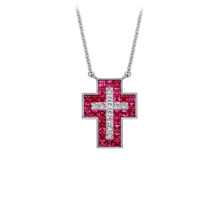 Колье с рубинами и бриллиантами, белое золото