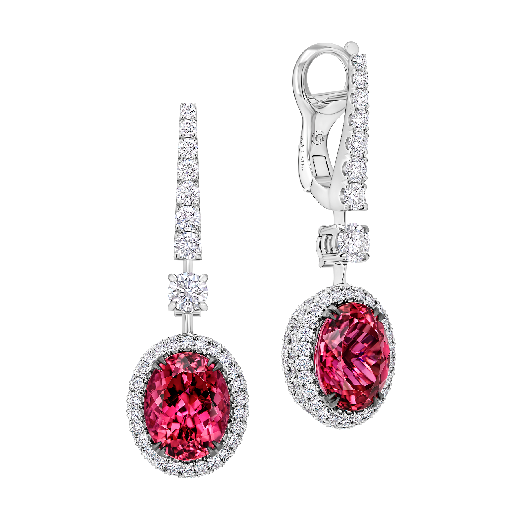Серьги с турмалинами рубеллитами и бриллиантами, белое золото