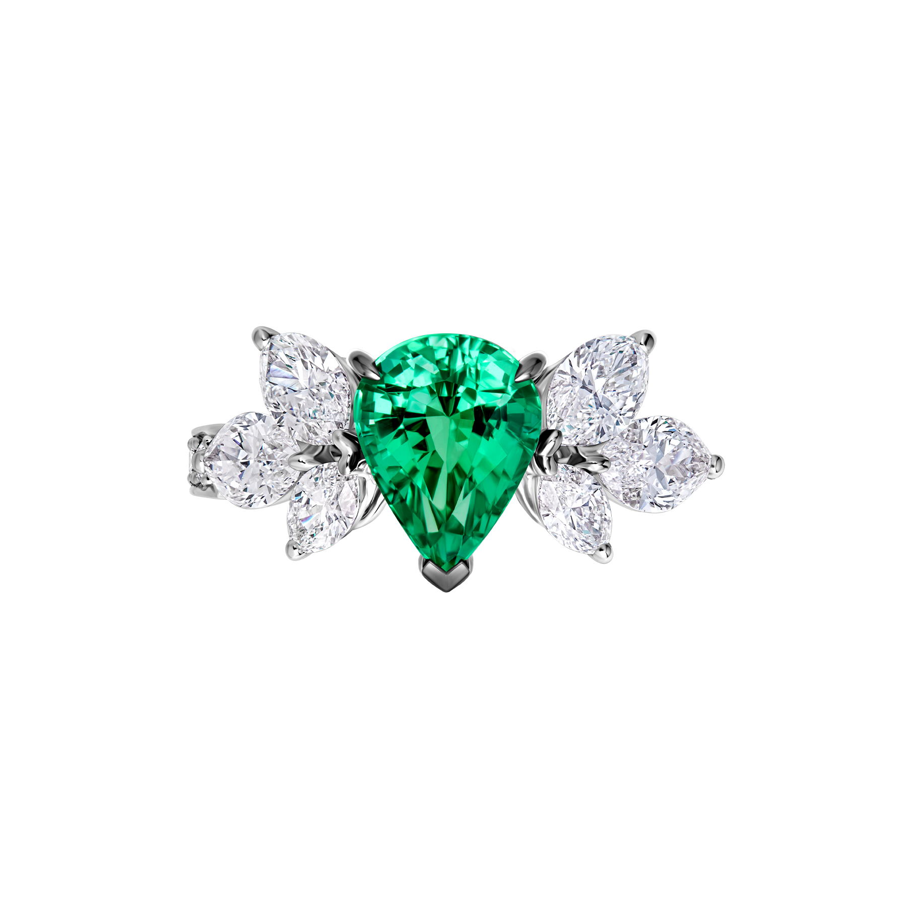 Кольцо с изумрудом и бриллиантами, белое золото