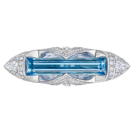 Подвес - брошь с аквамарином и бриллиантами, белое золото