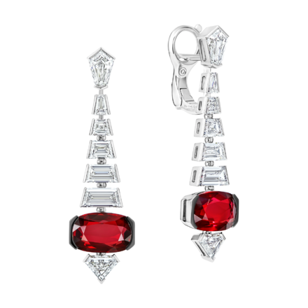 Серьги с рубинами и бриллиантами, белое золото