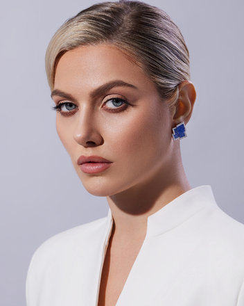 Пусеты с сапфирами и бриллиантами, белое золото 2