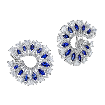 Серьги с сапфирами и бриллиантами, белое золото
