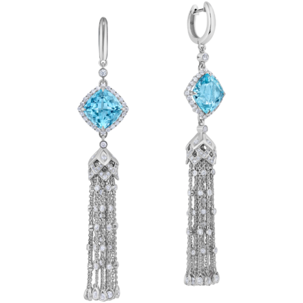 Серьги с аквамаринами и бриллиантами, белое золото 1