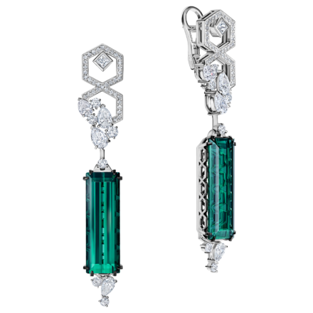 Серьги с верделитами и бриллиантами, белое золото 1