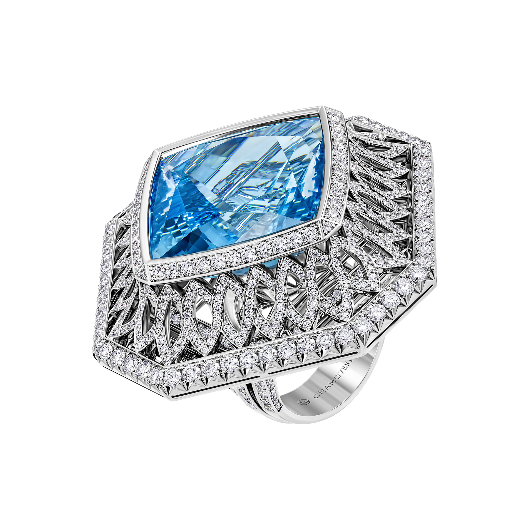 Кольцо с аквамарином и бриллиантами, белое золото