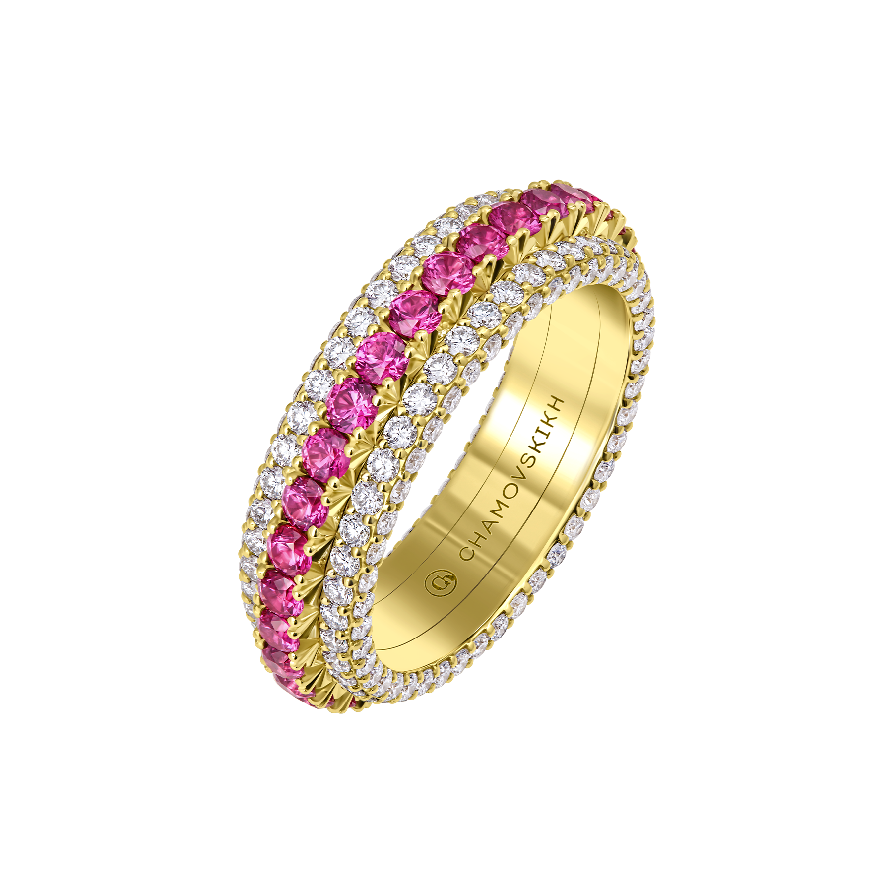 Кольцо с рубинами и бриллиантами, жёлтое золото